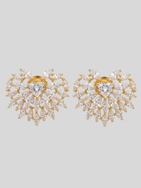 Marquise Heart Cluster Cubic Zirconia Gold Stud Earrings