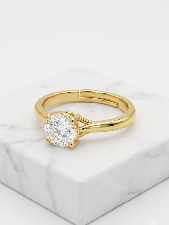 Classic Solitaire Cubic Zirconia Gold Adjustable Ring