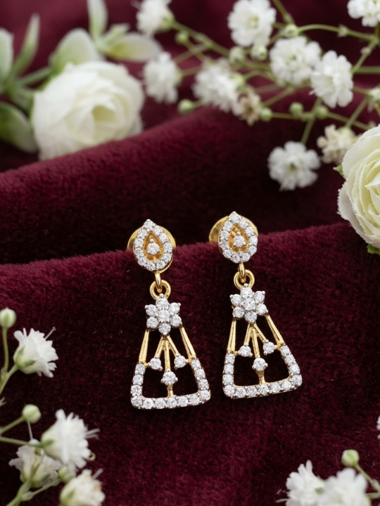 Floral Geometric Drop Cubic Zirconia Earrings