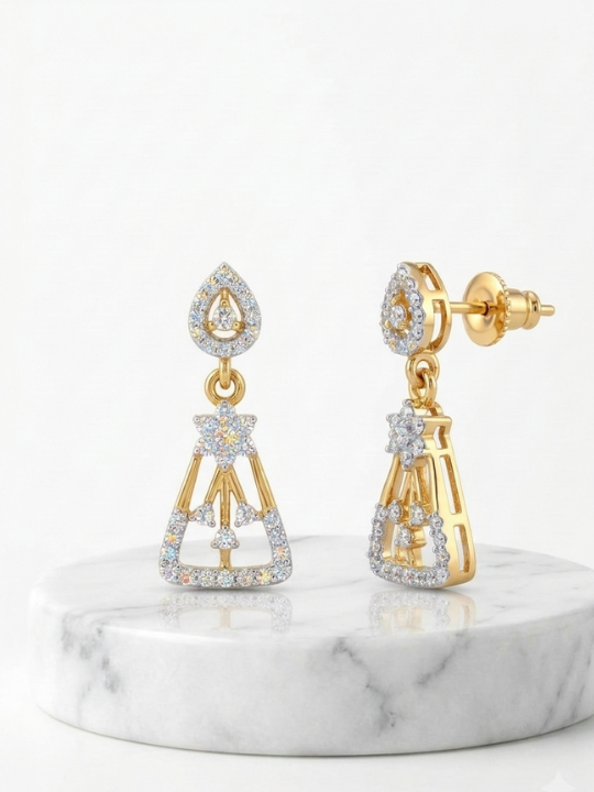 Floral Geometric Drop Cubic Zirconia Earrings