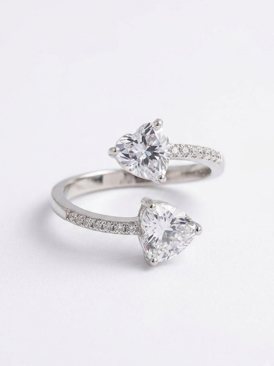 Dual Heart Cubic Zirconia Open Adjustable Ring