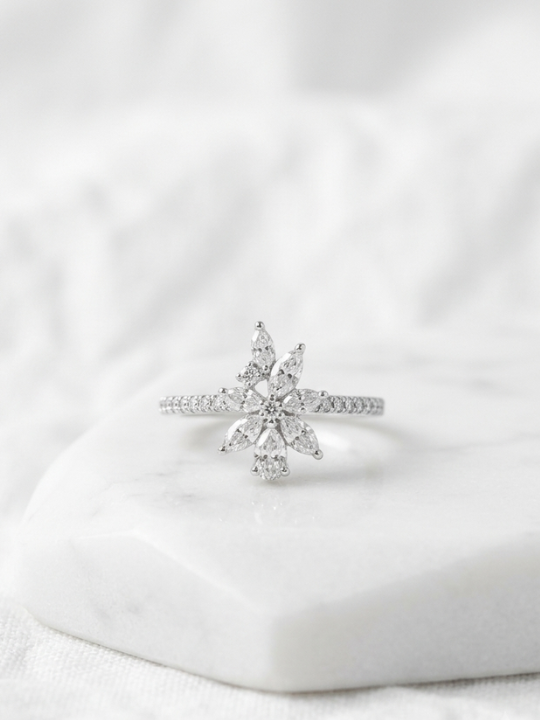 Marquise Floral Cluster Cubic Zirconia Silver Ring