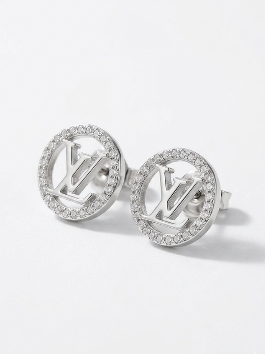 Louis Vuitton Inspired Monogram Circle Pave Stud Earrings