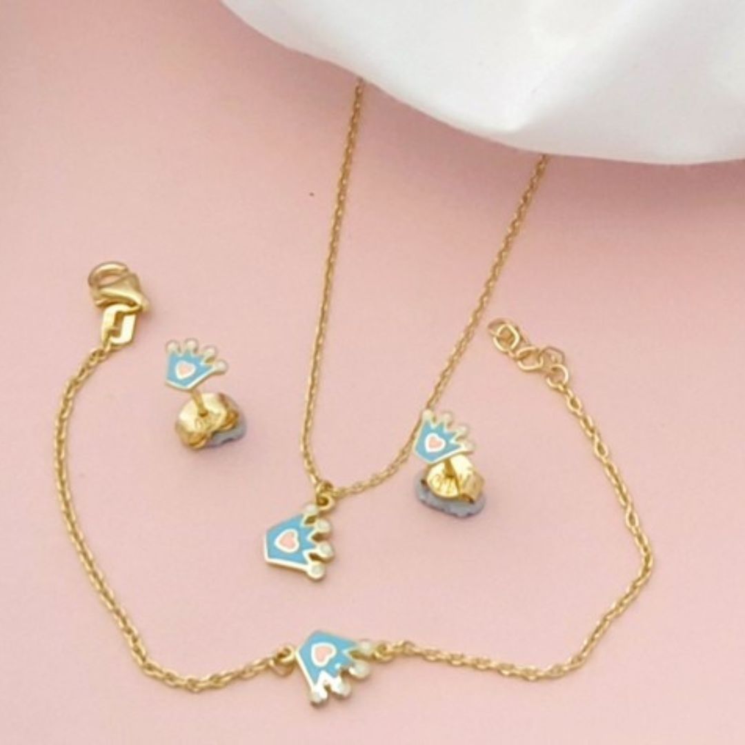 Nidal Jewels | Blue Crown Baby Bracelet and Chain Set