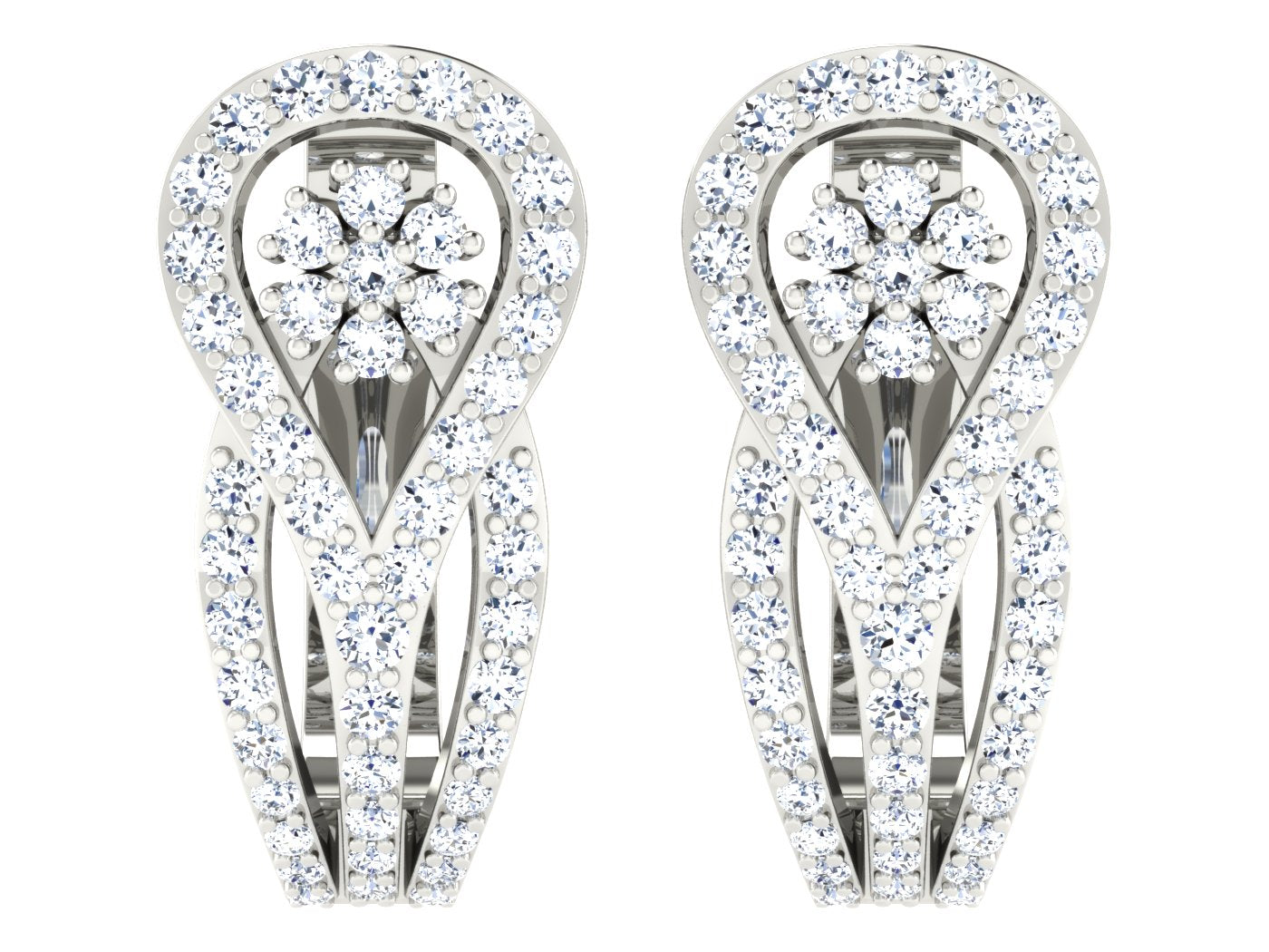 Nidal Jewels | Fusion White Gold Floral Diamond Hoops - Nidal Jewels