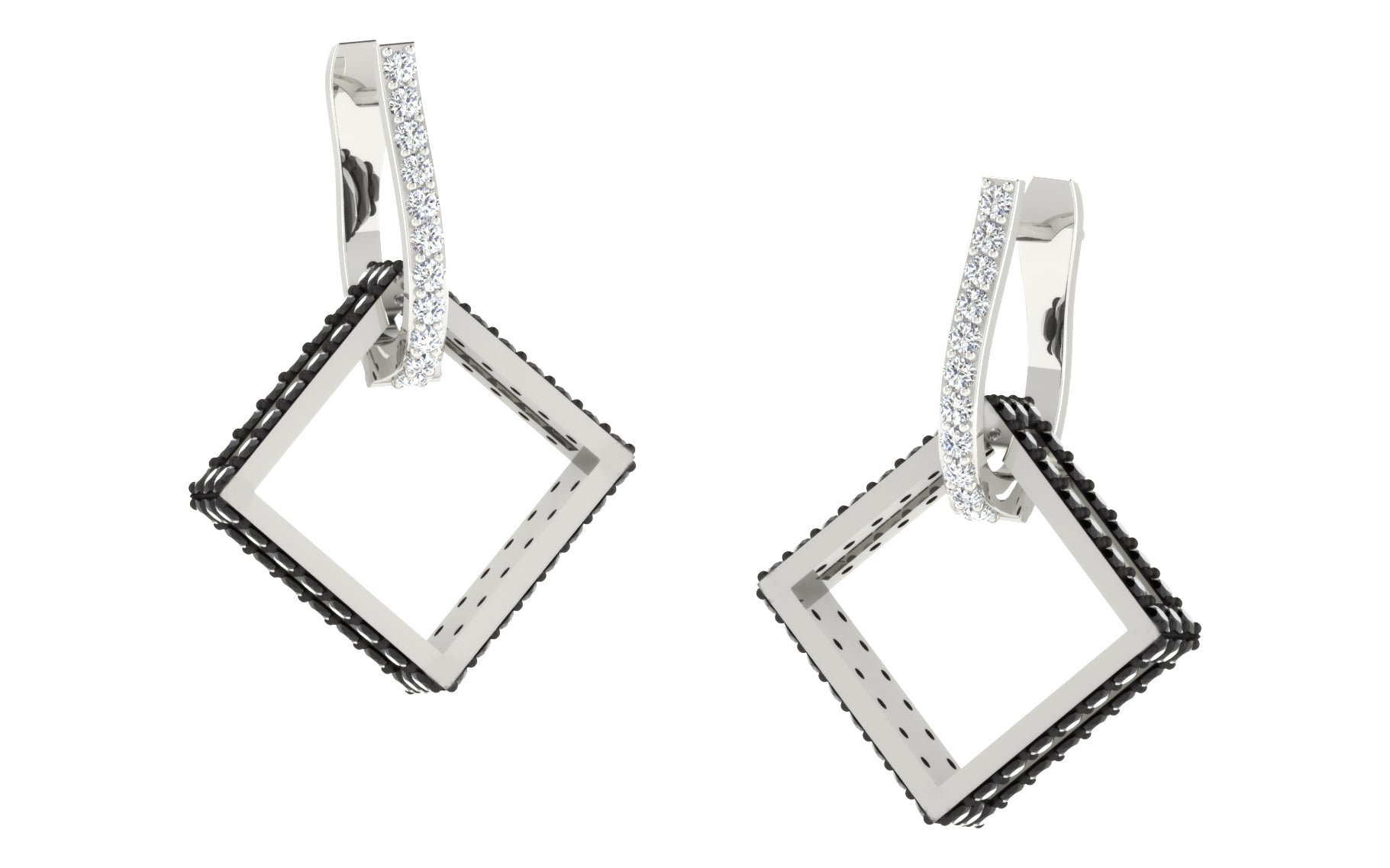 Nidal Jewels | Diamond Duet Square Silver Hoops