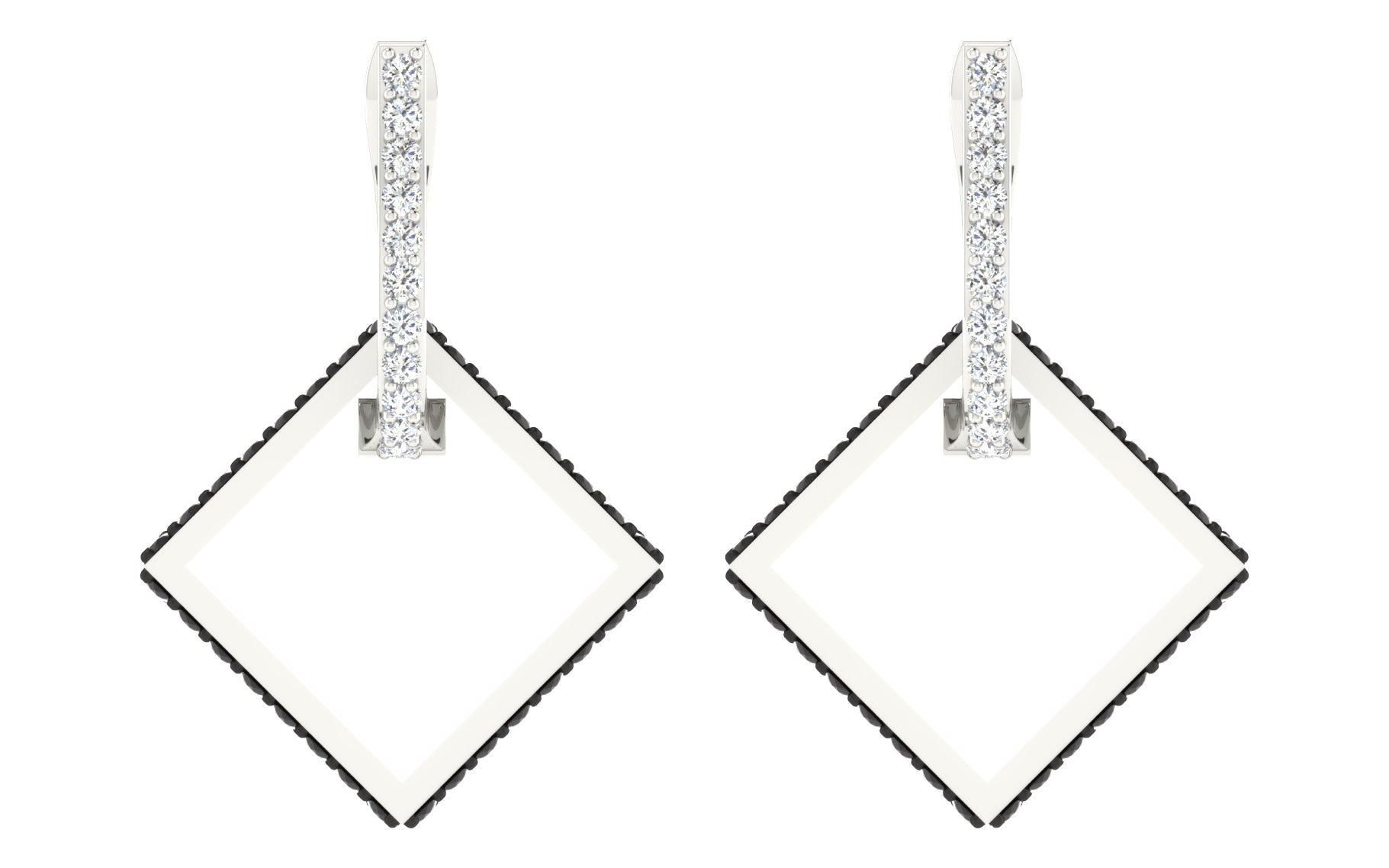 Nidal Jewels | Diamond Duet Square Silver Hoops