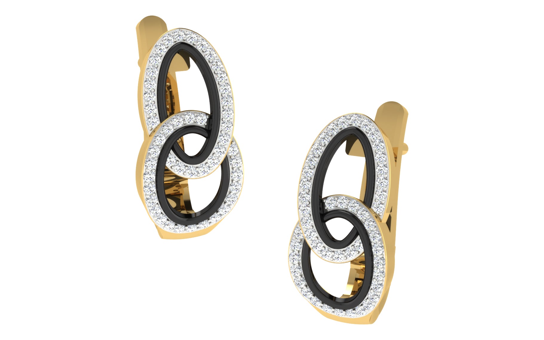Nidal Jewels | Linked Lustre Black enamel and gold hoops