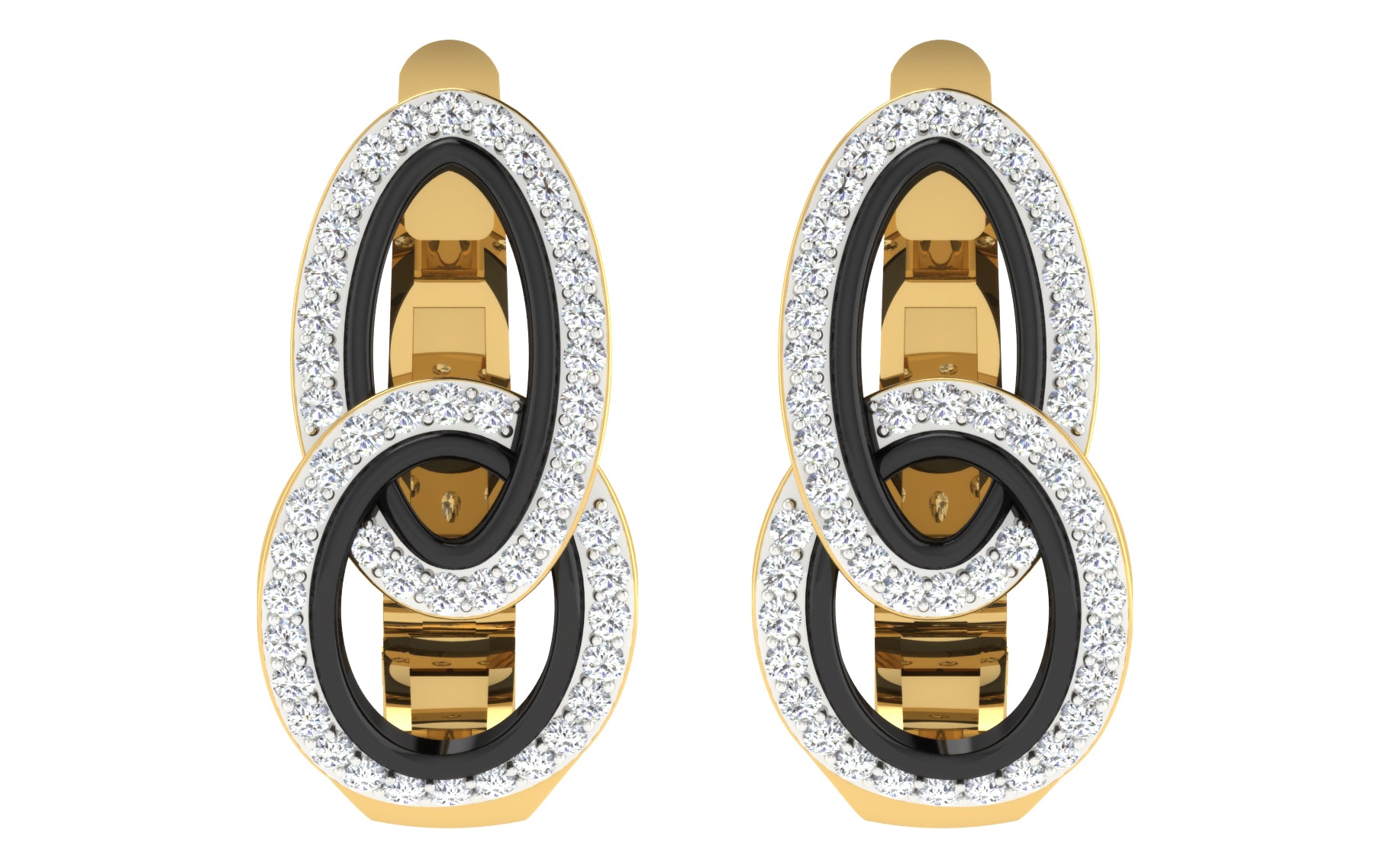 Nidal Jewels | Linked Lustre Black enamel and gold hoops