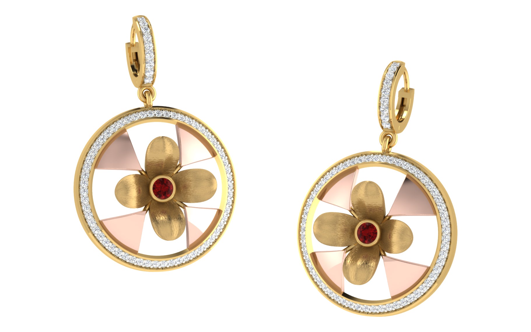 Nidal Jewels | Floral Circle Diamond Drop Earrings - Nidal Jewels