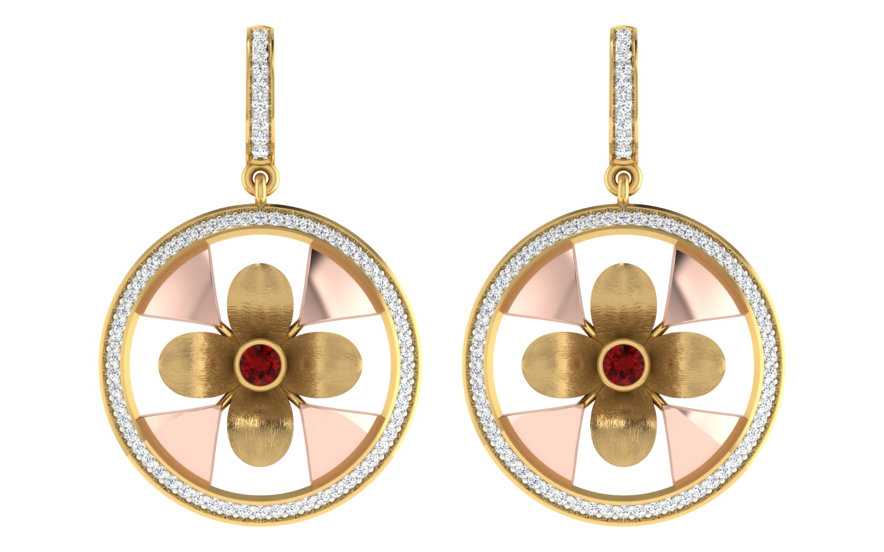 Nidal Jewels | Floral Circle Diamond Drop Earrings - Nidal Jewels