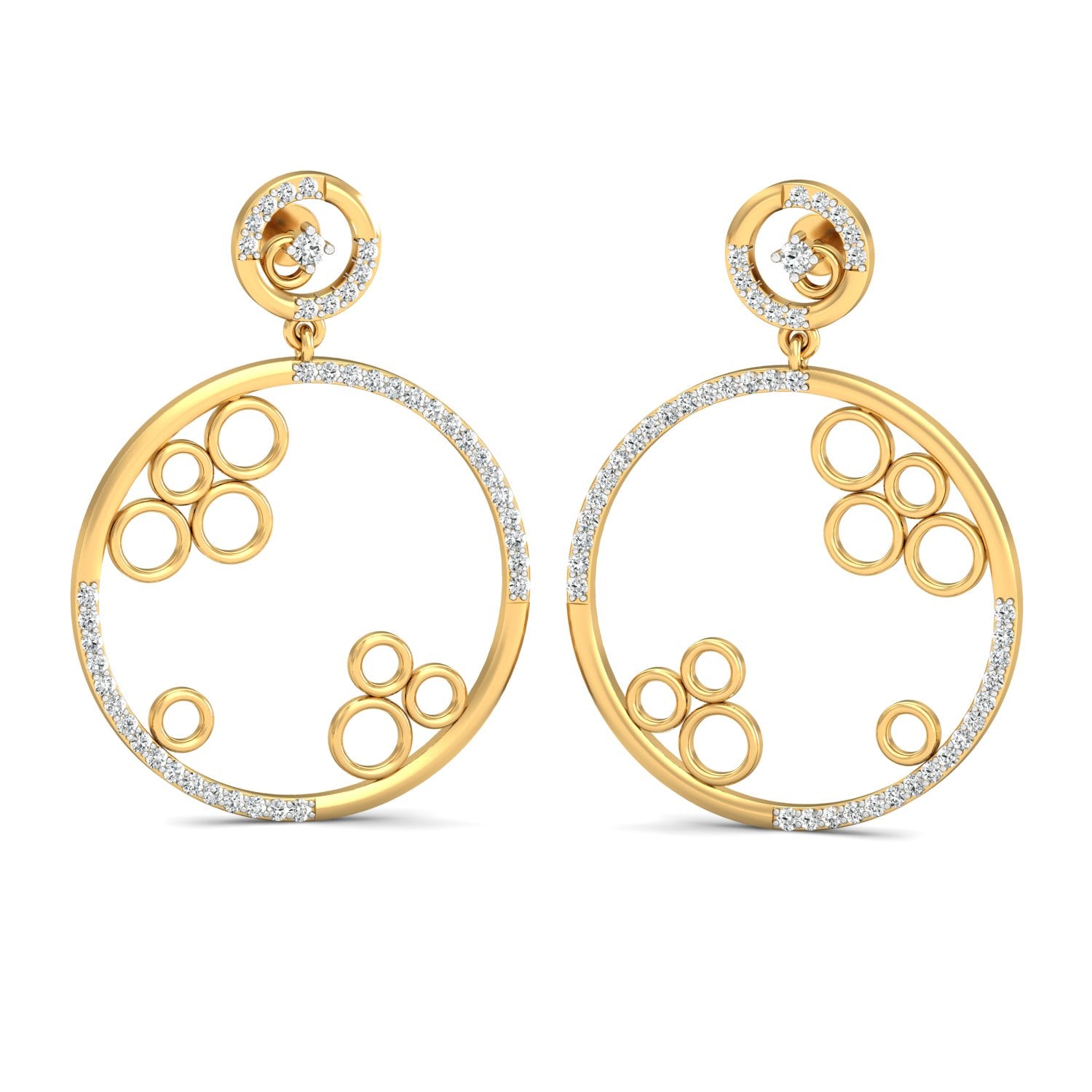 Nidal Jewels | Gold Circular Diamond Danglers