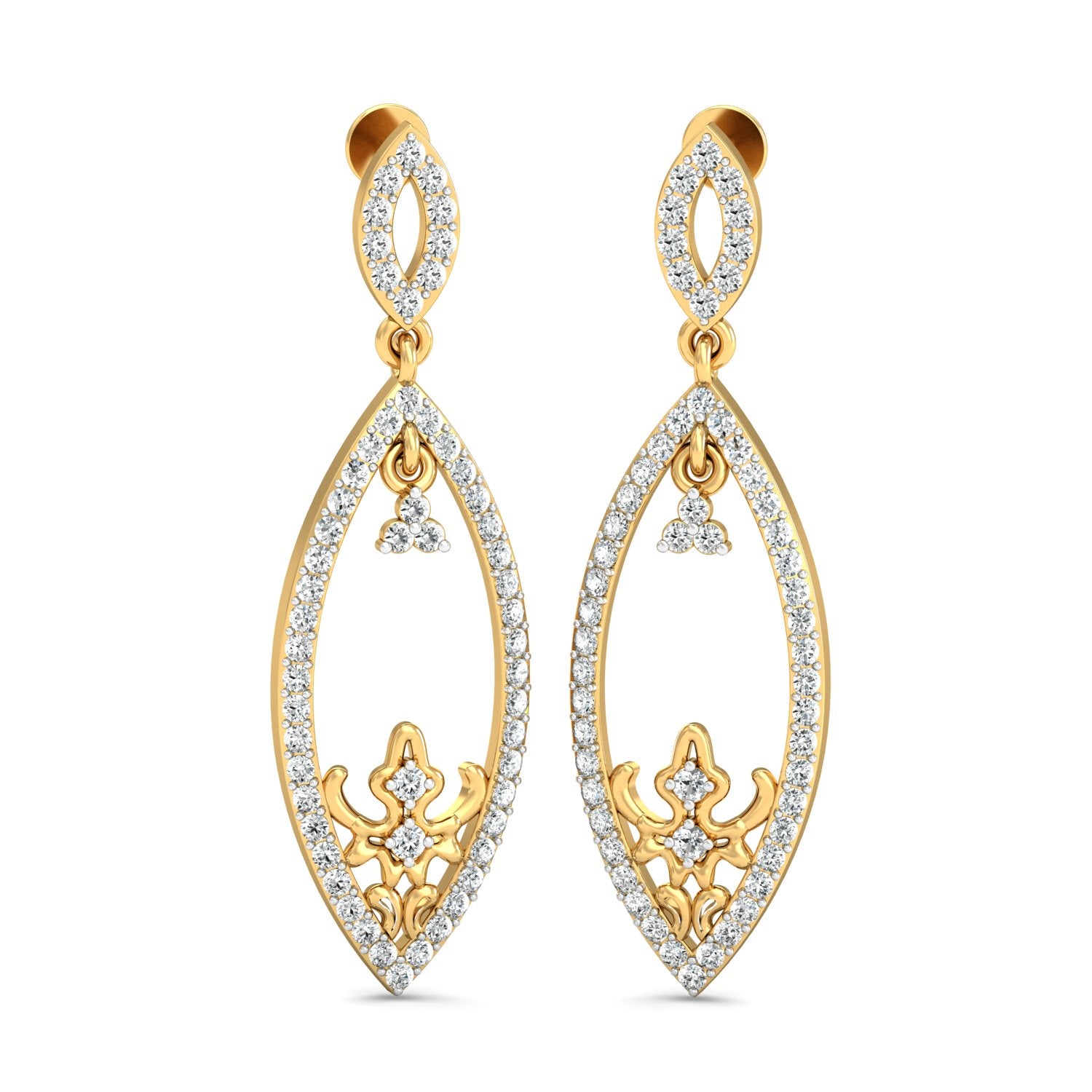Nidal Jewels | Marquise Shaped Diamond Danglers with Intricate Design