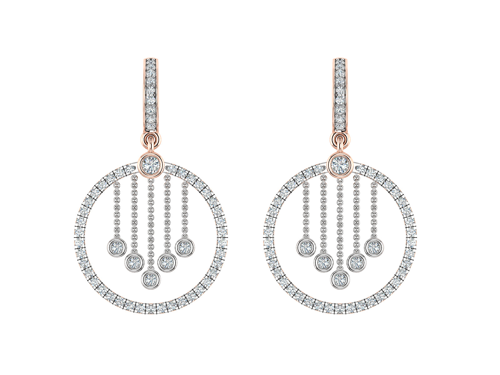 Nidal Jewels | Rose Gold Hoop Earrings with Cascading Diamonds