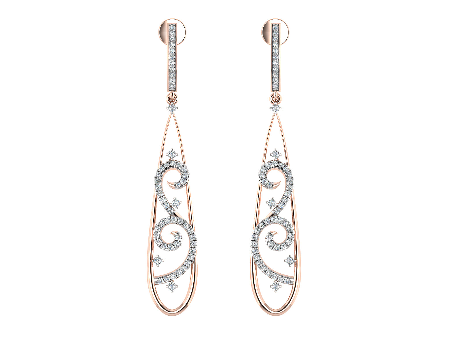Nidal Jewels | Rose Gold Curvy Drops with Diamonds