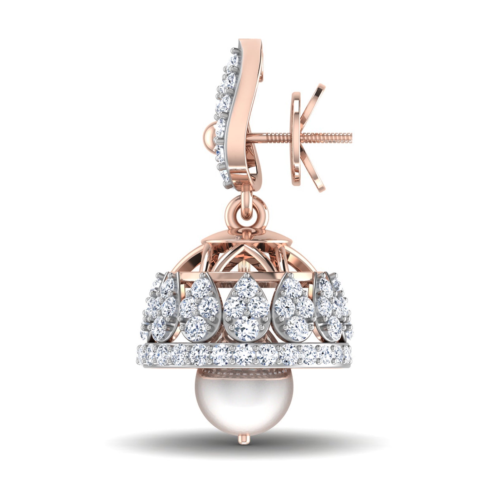 Nidal Jewels | Morning Dew Rosegold Pearl Jhumki - Nidal Jewels