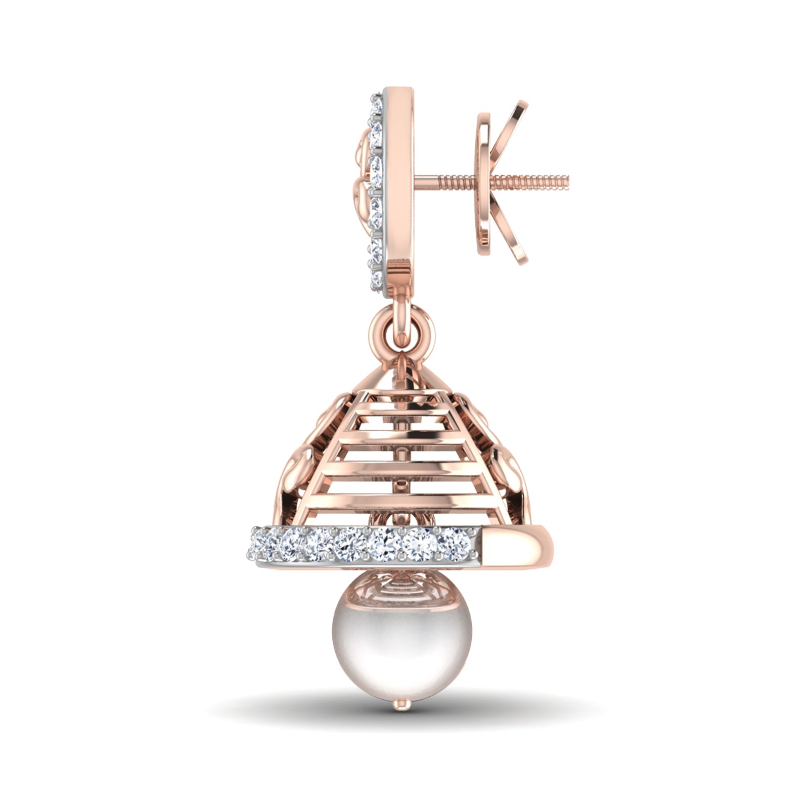 Nidal Jewels | Celestial Charm Rosegold Pearl Jhumki - Nidal Jewels