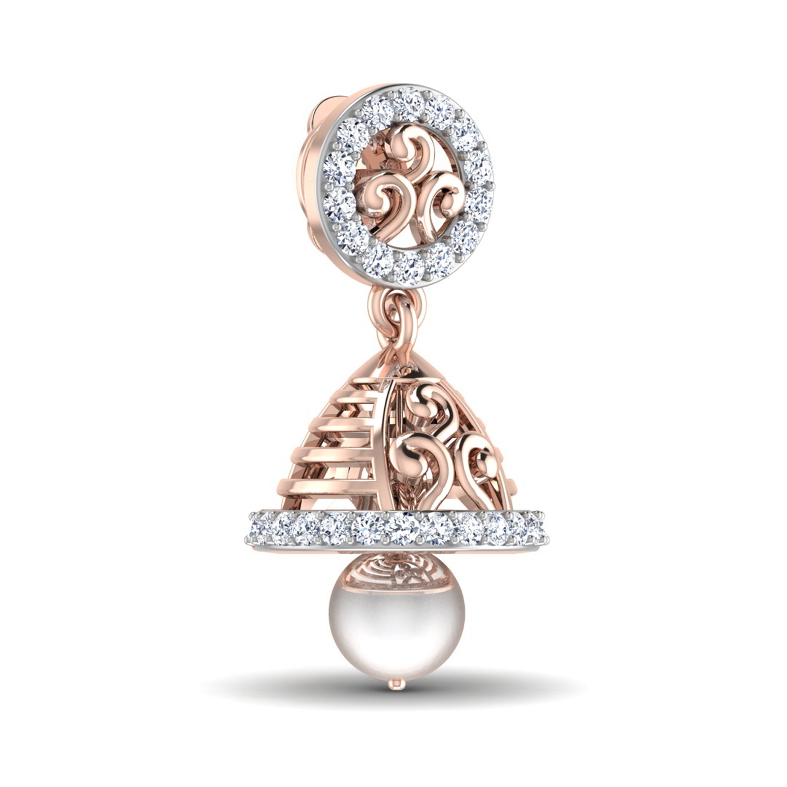 Nidal Jewels | Celestial Charm Rosegold Pearl Jhumki - Nidal Jewels