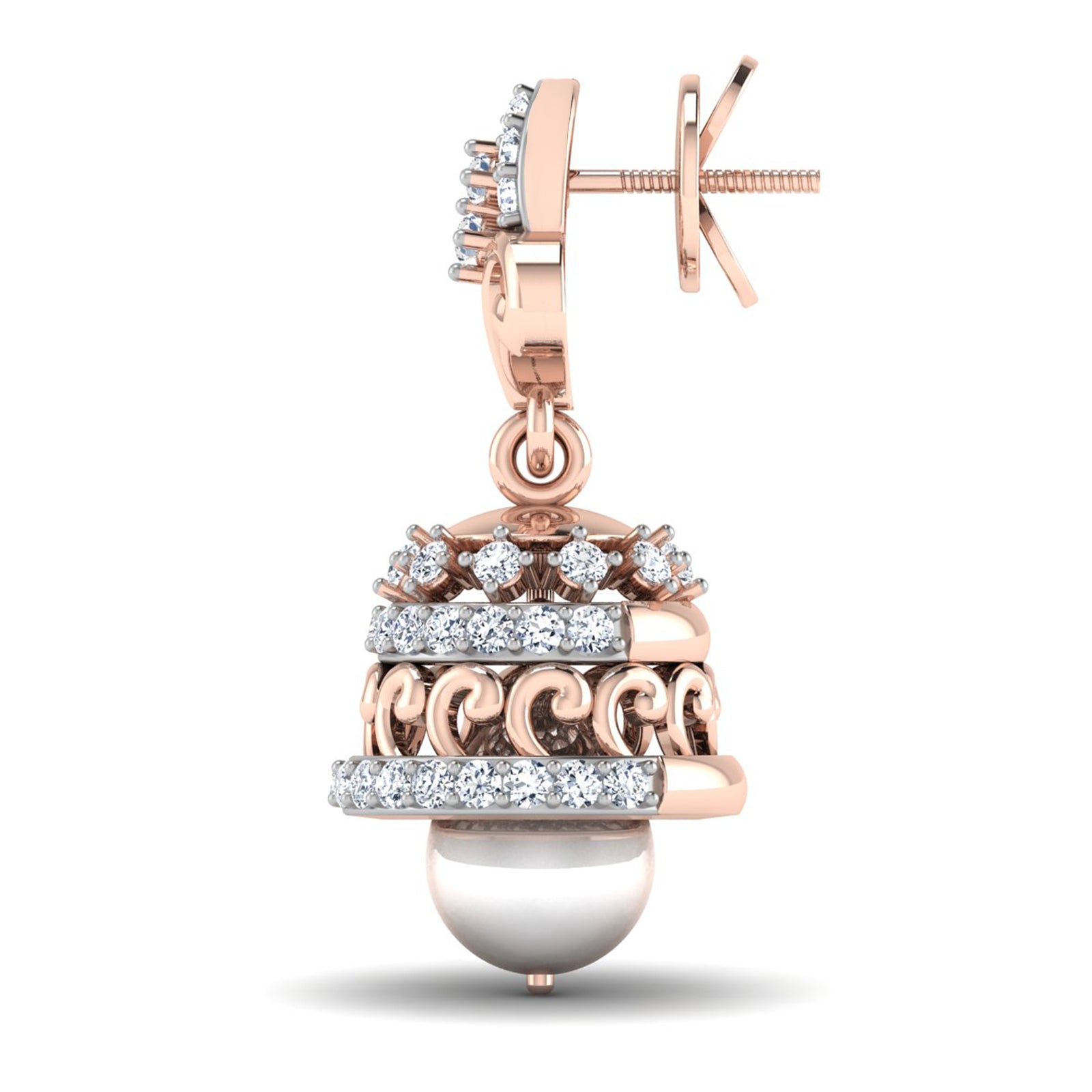 Nidal Jewels | Princess Grace Rosegold Pearl Jhumki - Nidal Jewels