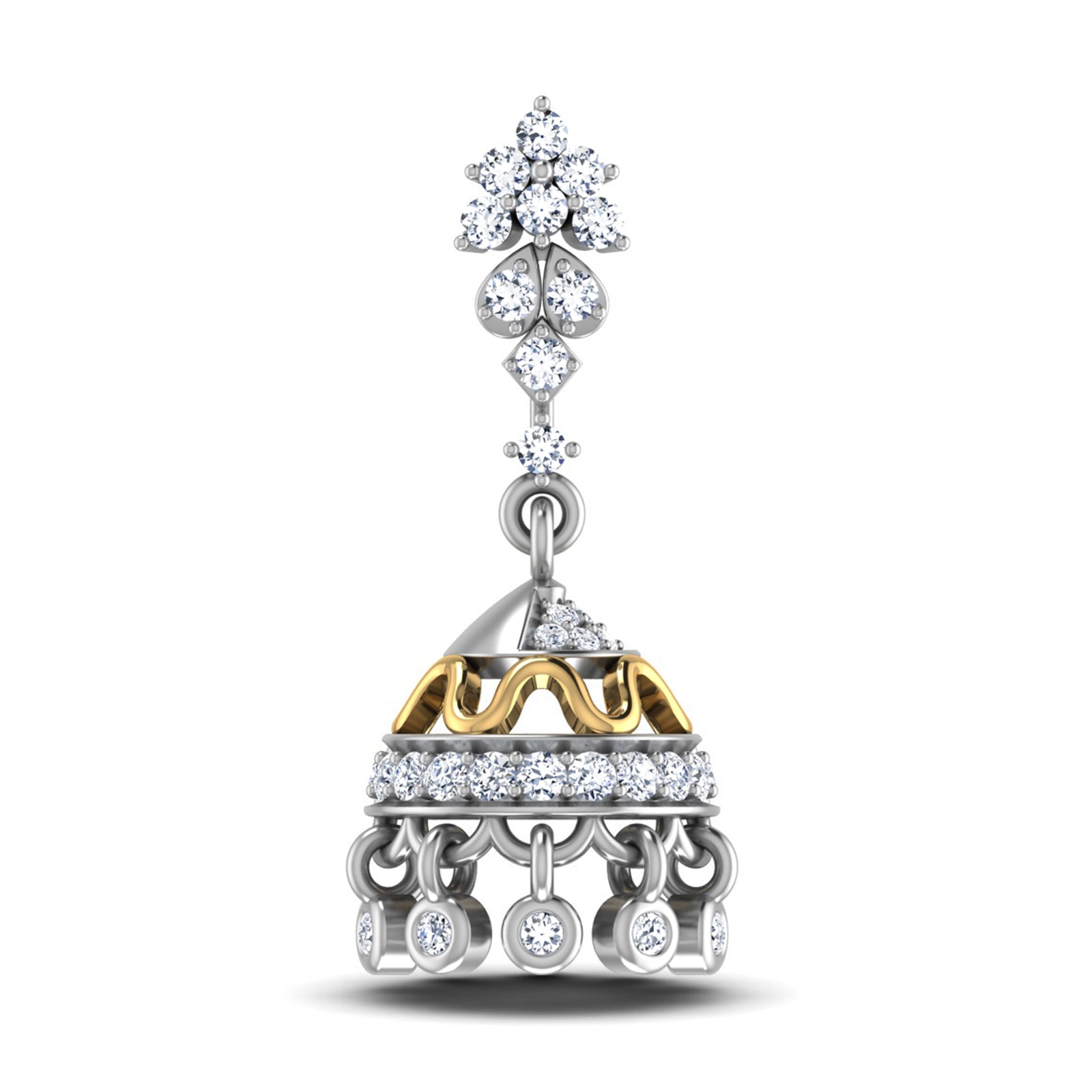 Nidal Jewels | Starlit Bloom White Gold Diamond Jhumki with Gold Detailing - Nidal Jewels