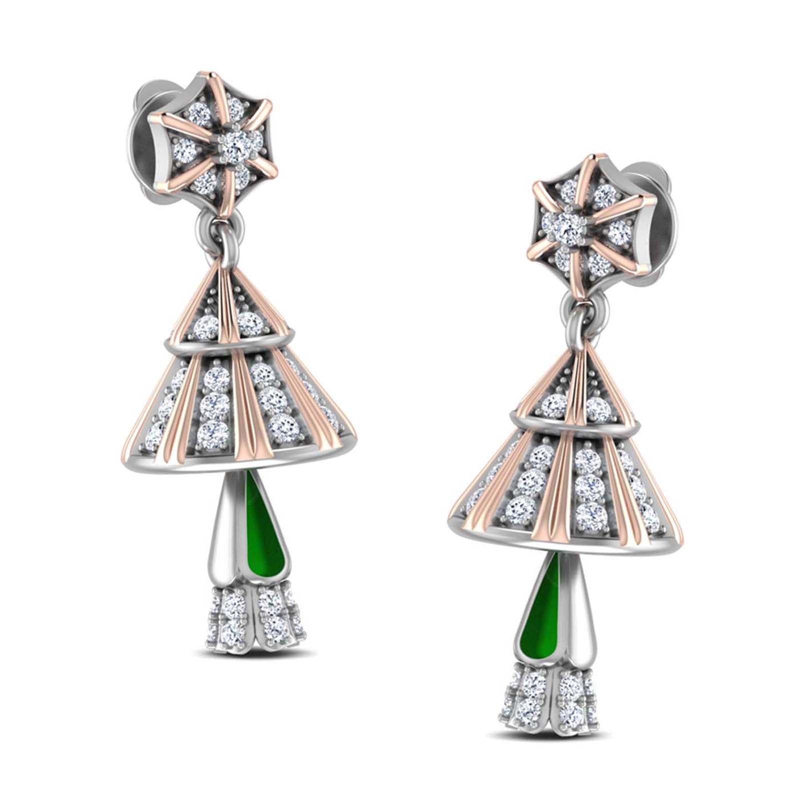 Nidal Jewels | Emerald Elegance White Gold Diamond Jhumki - Nidal Jewels