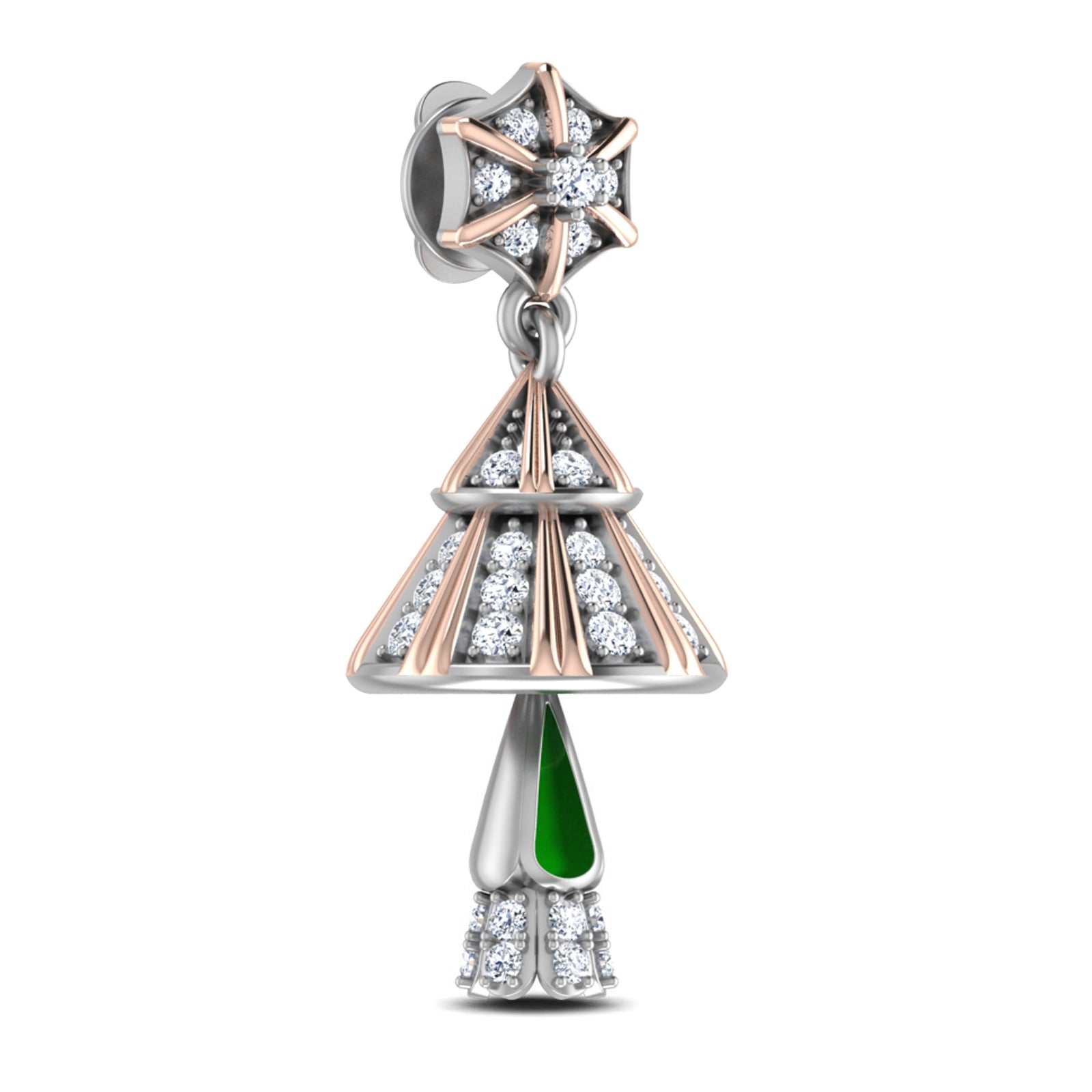 Nidal Jewels | Emerald Elegance White Gold Diamond Jhumki - Nidal Jewels