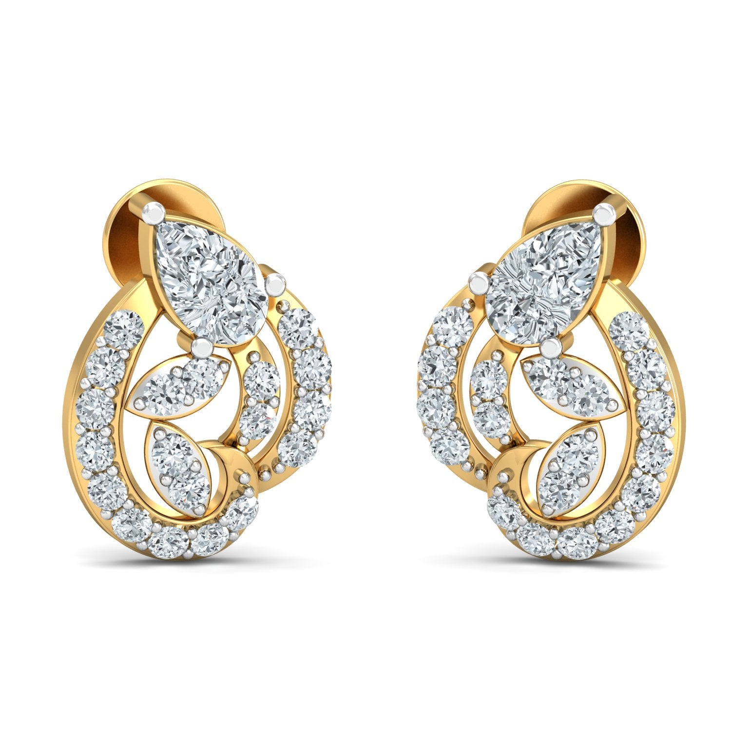 Nidal Jewels | Gold Leaf-Shaped Diamond Cluster Studs - Nidal Jewels