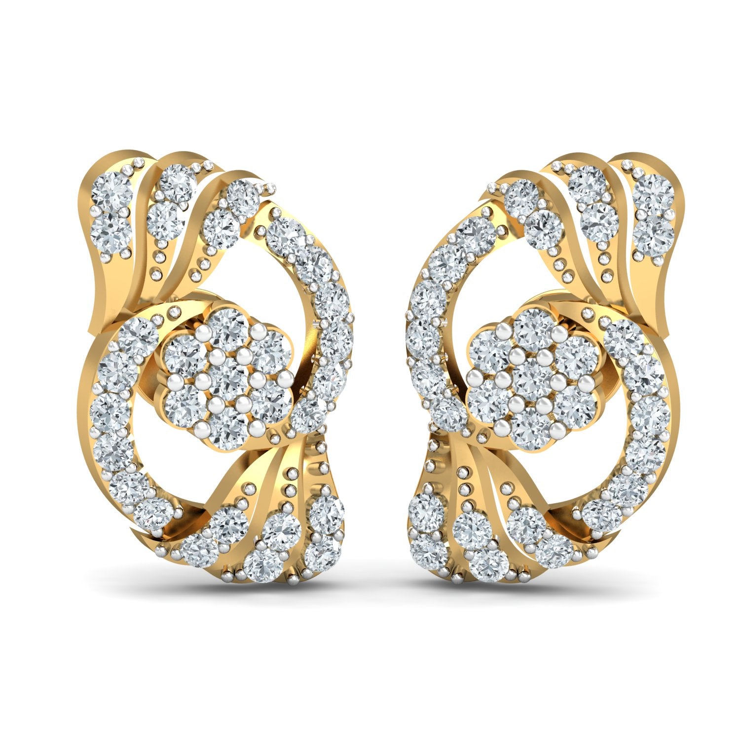 Nidal Jewels | Gold Floral Diamond Halo Studs - Nidal Jewels