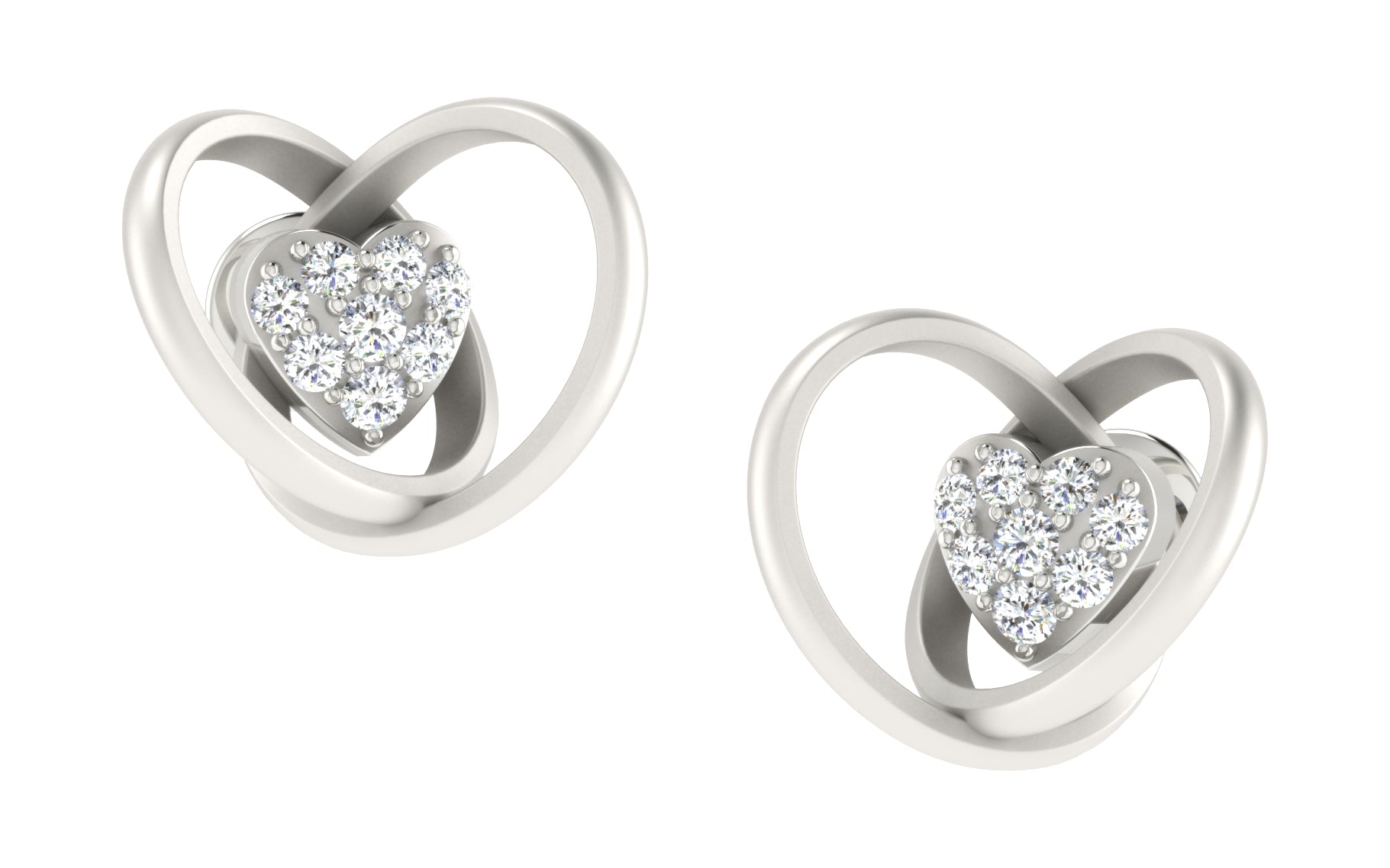 Nidal Jewels  | Double Heart Desire White Gold diamond studs