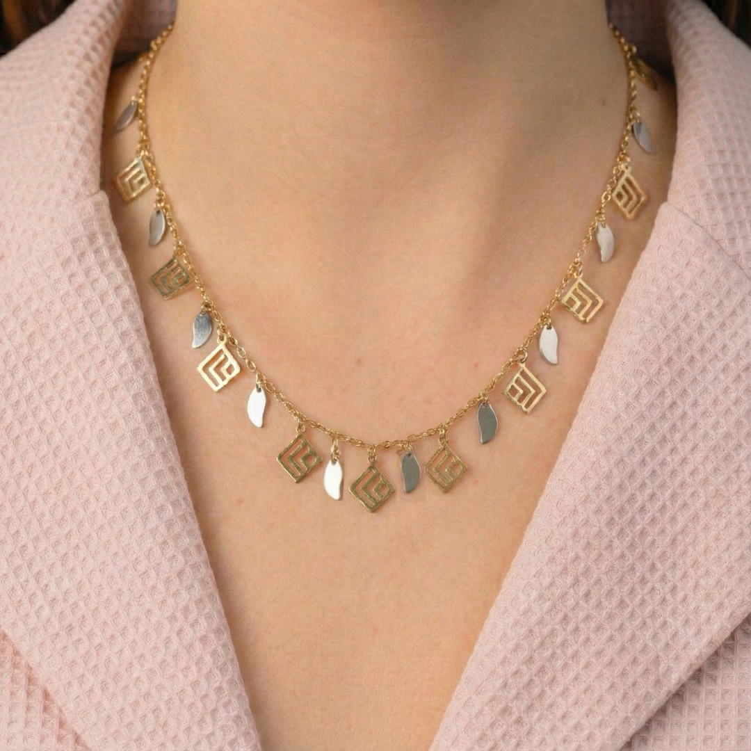 Dual-Tone Geometric Charm Necklace | Nidal Jewels