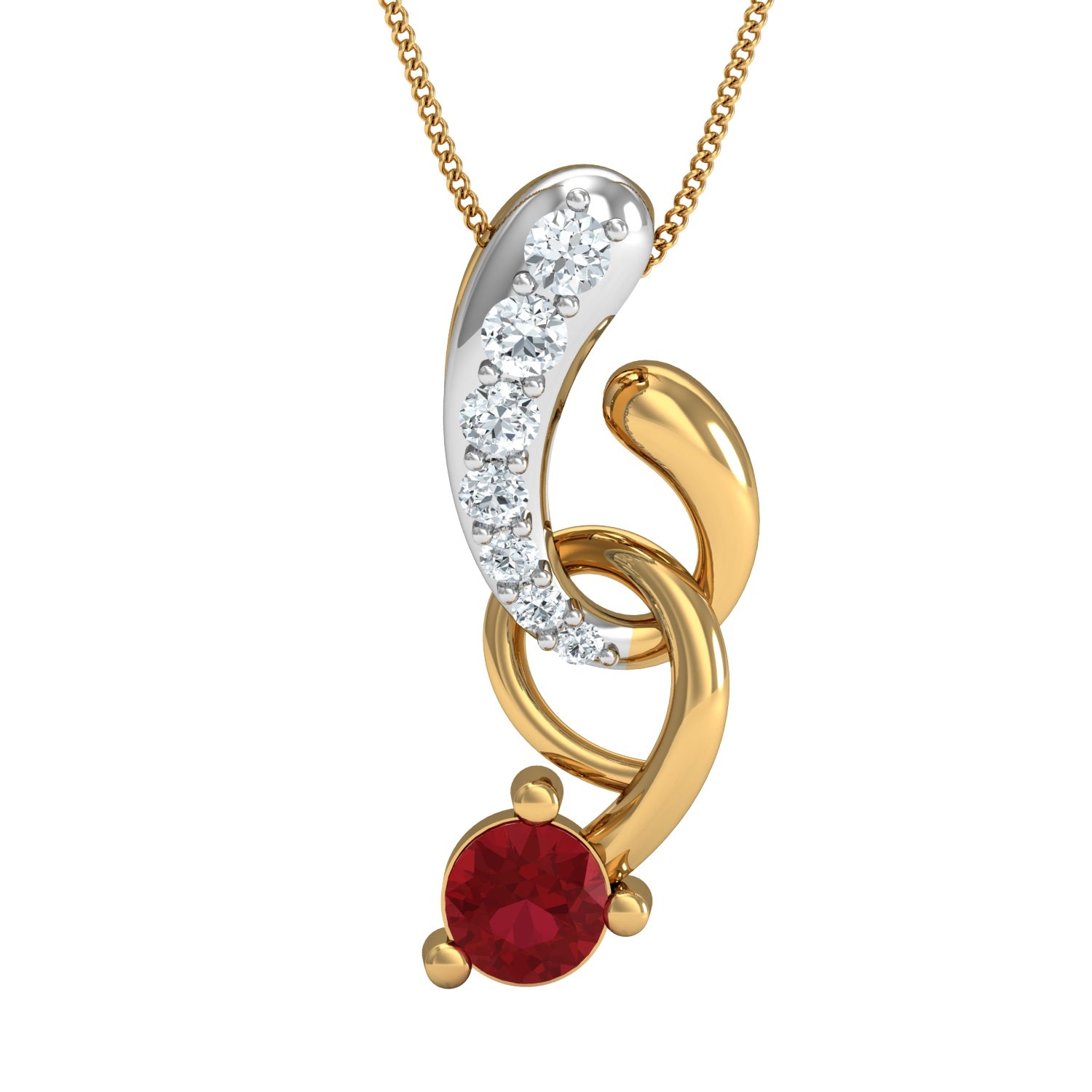 Nidal Jewels | Red Blaze Twirl Gold and Diamond Pendant - Nidal Jewels