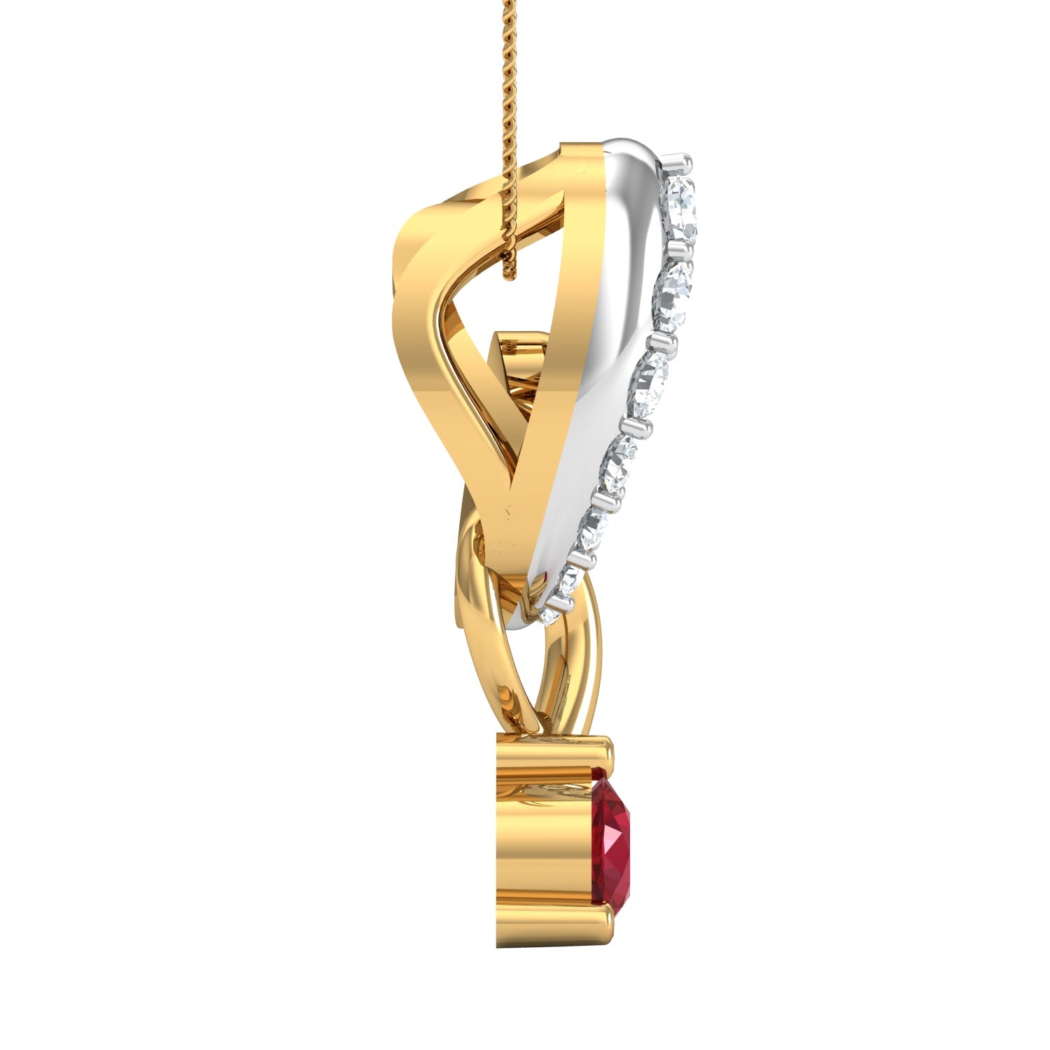 Nidal Jewels | Red Blaze Twirl Gold and Diamond Pendant - Nidal Jewels