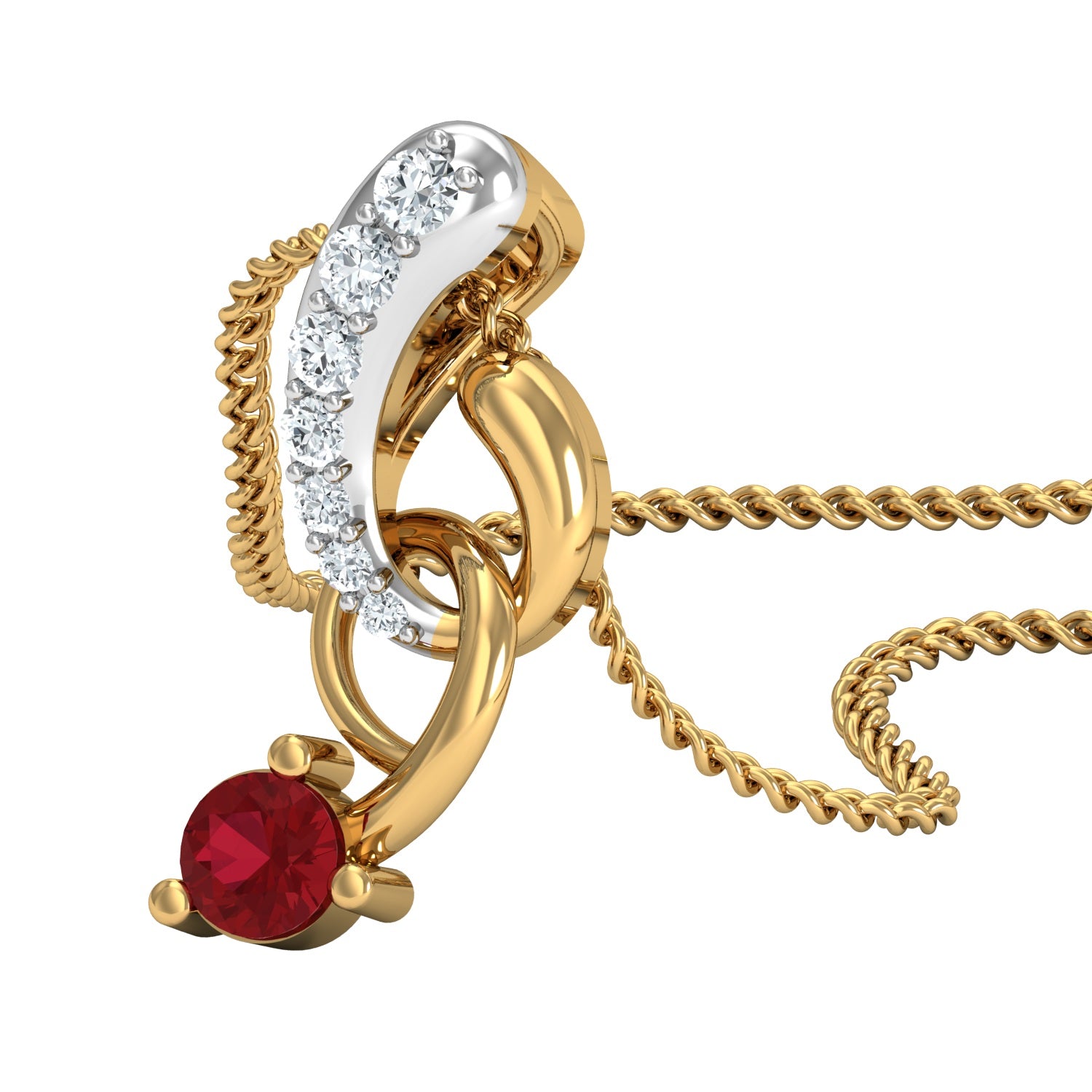 Nidal Jewels | Red Blaze Twirl Gold and Diamond Pendant - Nidal Jewels