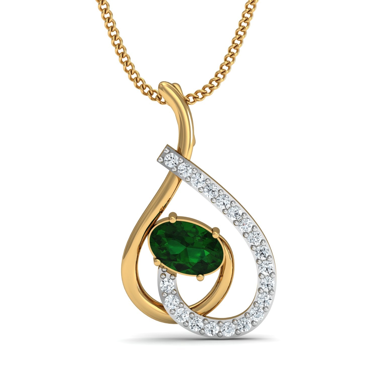 Nidal Jewels | Moss Green Heart Gold and Diamond Pendant Set