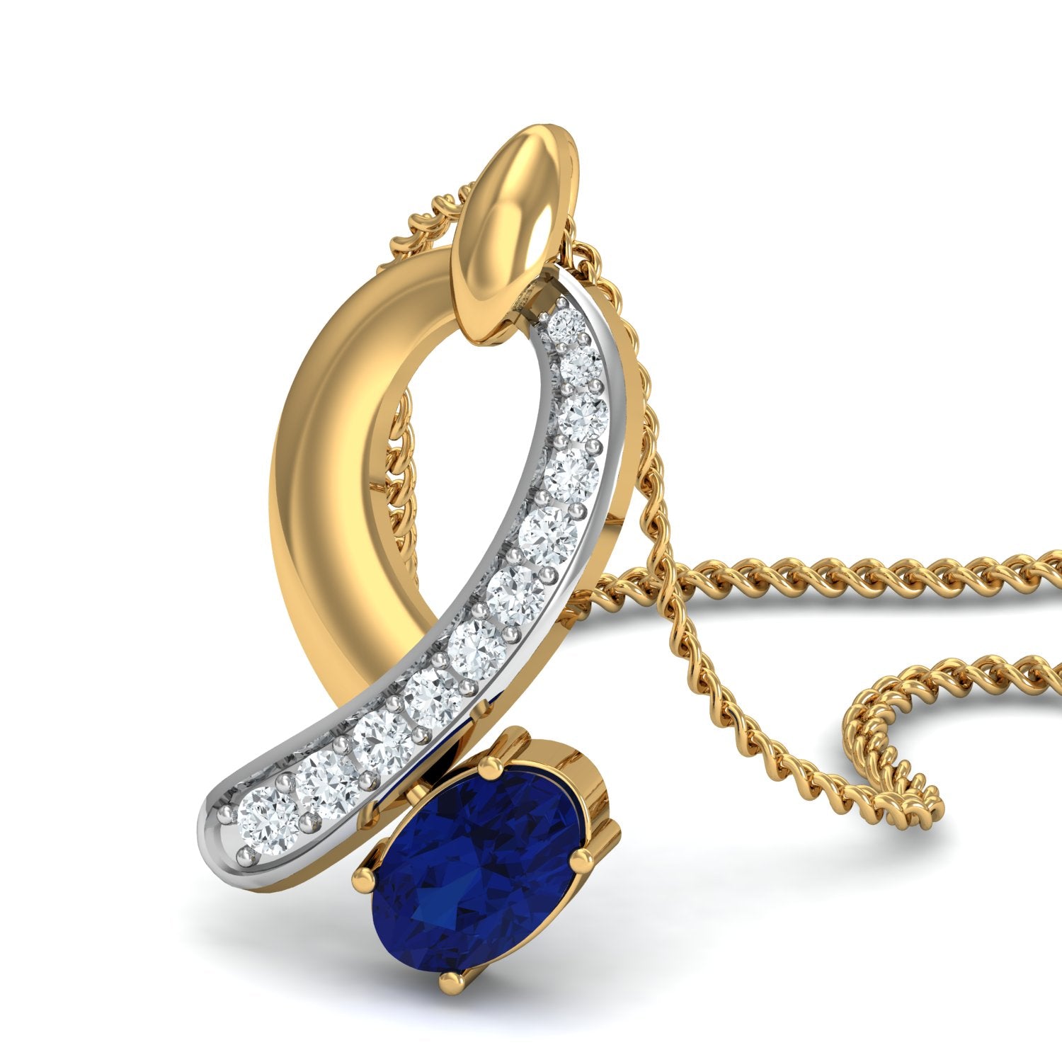 Nidal Jewels | Sapphire Swirl Gold and Diamond Pendant Set