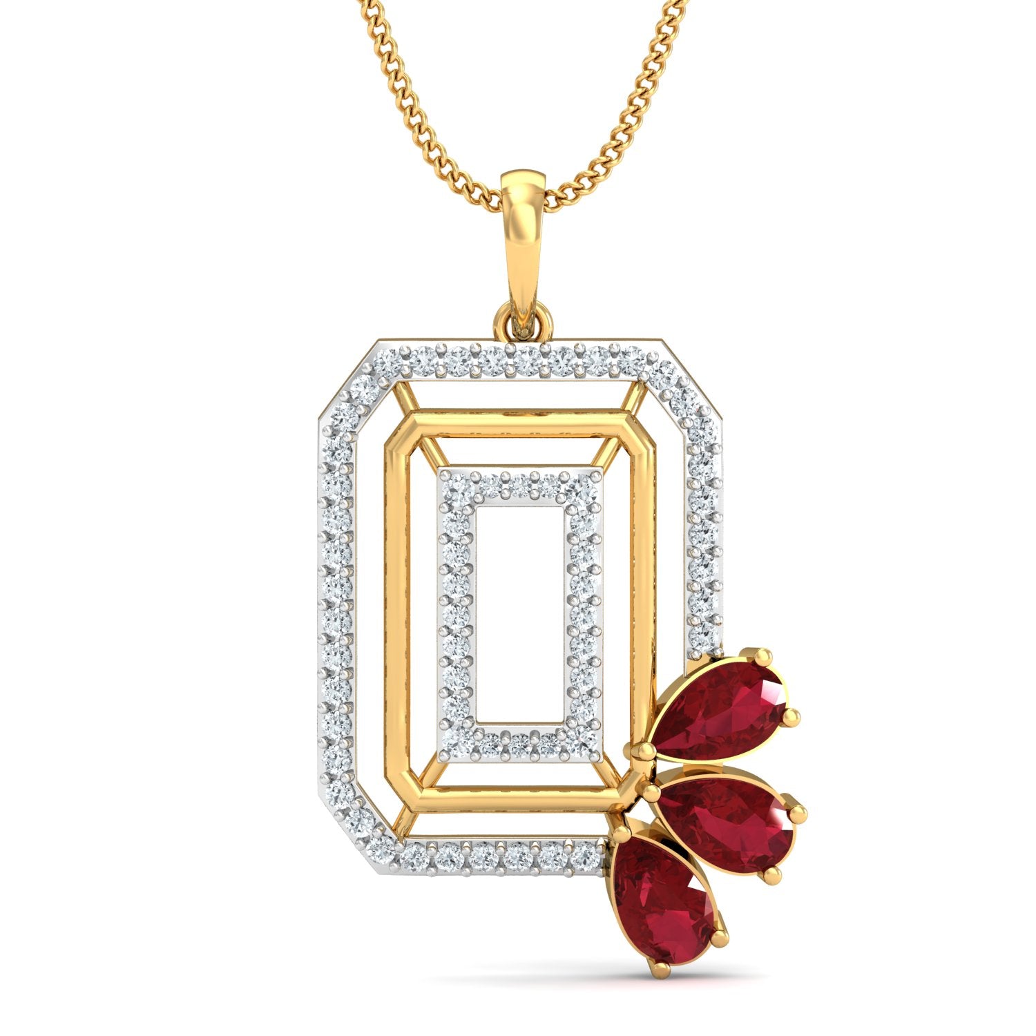 Nidal Jewels | Ruby Rectangle Gold and Diamond Pendant Set