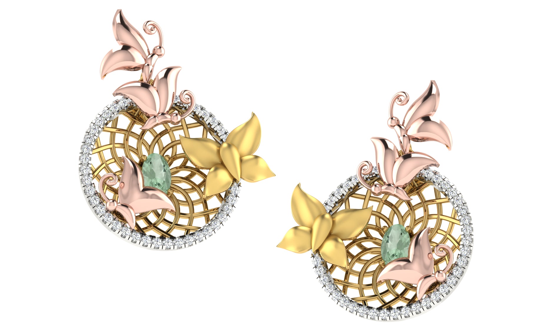 Nidal Jewels | Cage of Love Blush Pink Centre stone Gold and Diamond Pendant Set