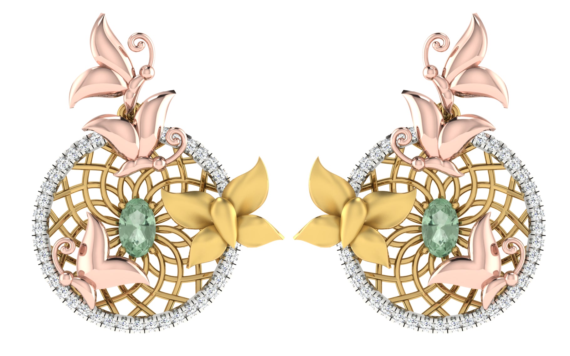 Nidal Jewels | Cage of Love Blush Pink Centre stone Gold and Diamond Pendant Set