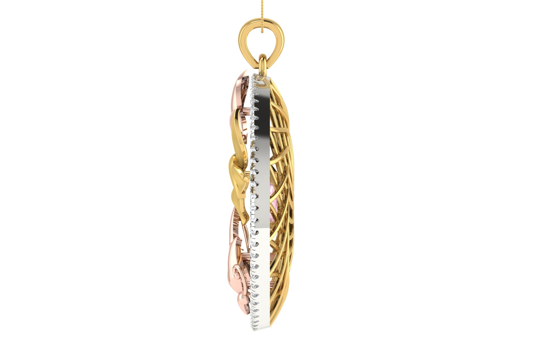 Nidal Jewels | Cage of Love Blush Pink Centre stone Gold and Diamond Pendant Set