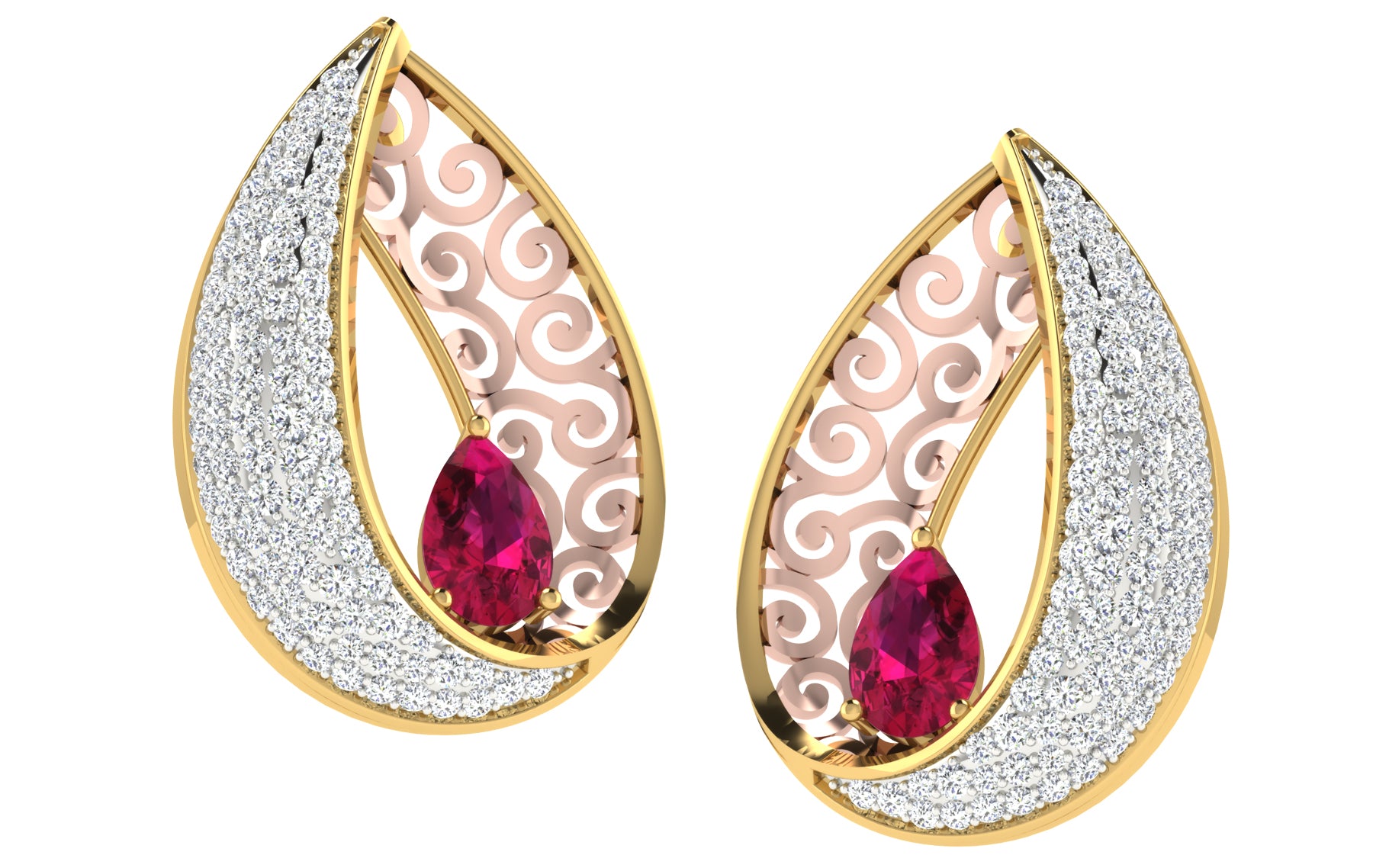 Nidal Jewels | Fuschia Drop Gold and Diamond Pendant Set