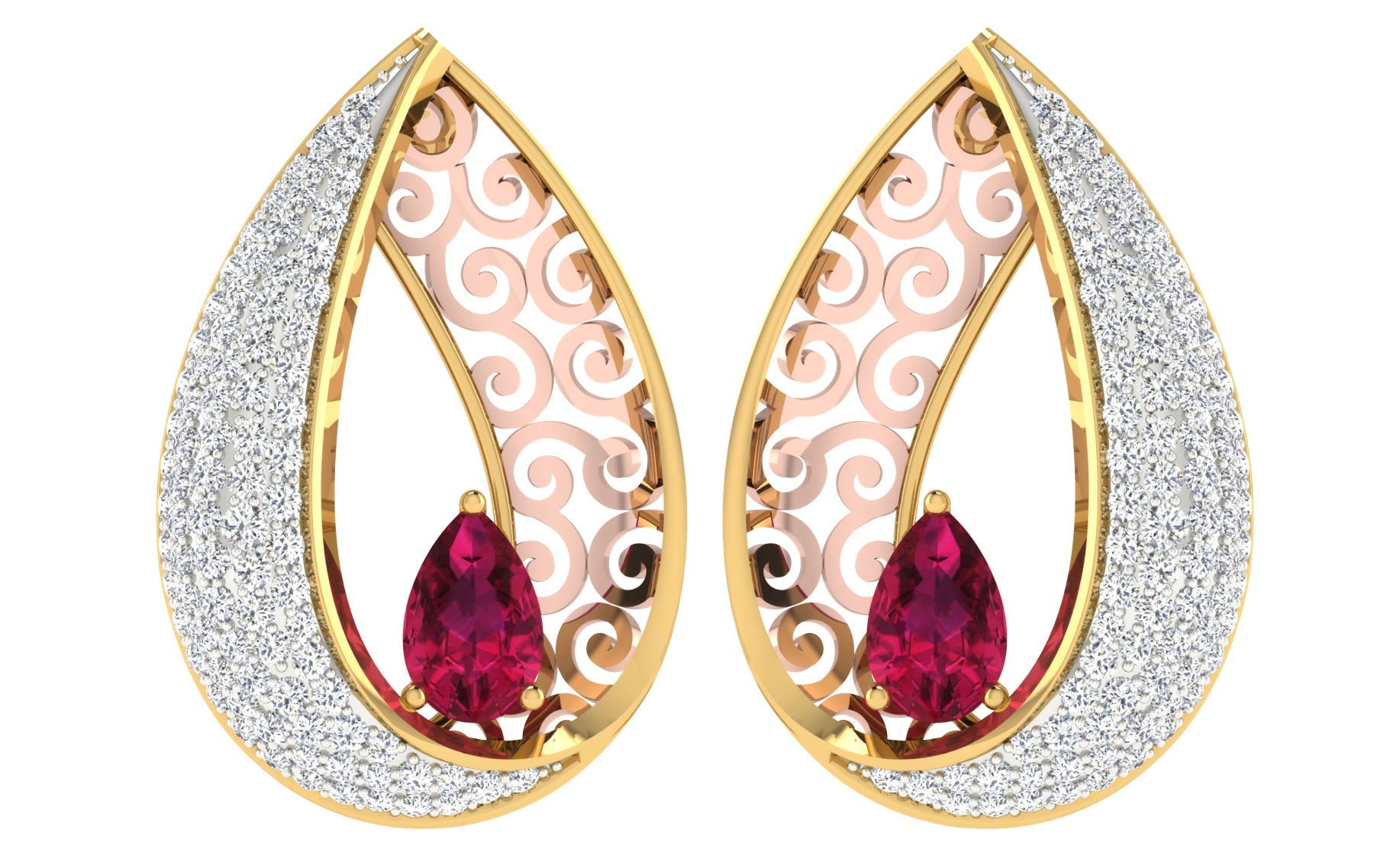Nidal Jewels | Fuschia Drop Gold and Diamond Pendant Set