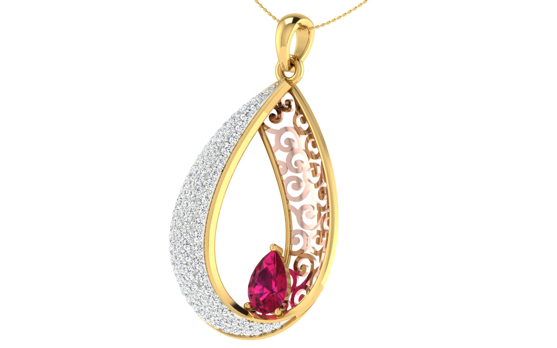 Nidal Jewels | Fuschia Drop Gold and Diamond Pendant Set