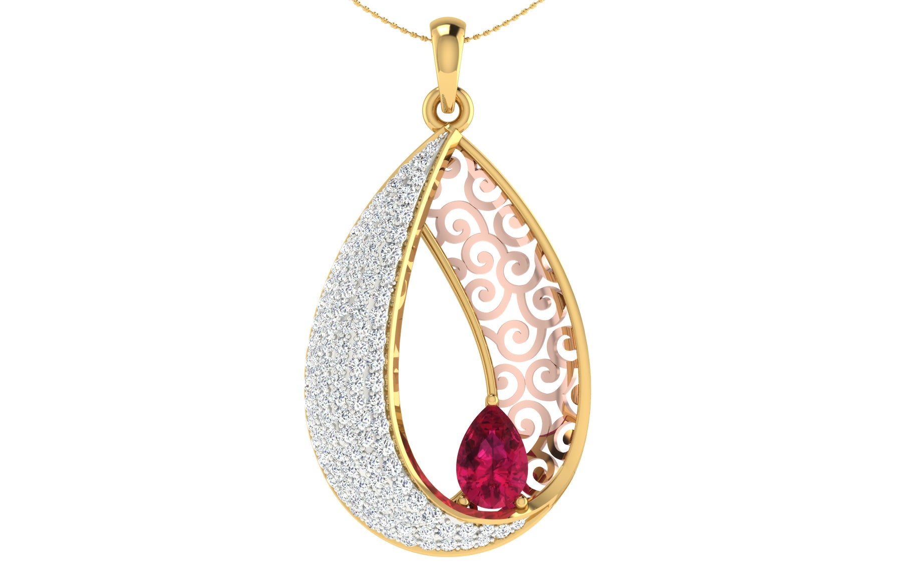 Nidal Jewels | Fuschia Drop Gold and Diamond Pendant Set