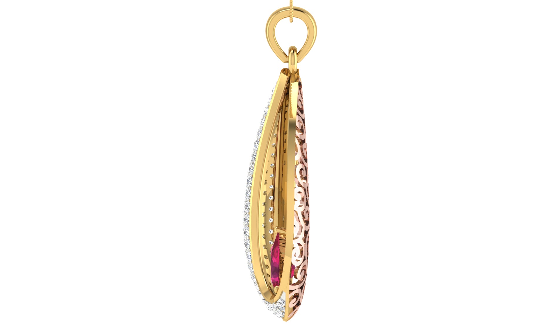 Nidal Jewels | Fuschia Drop Gold and Diamond Pendant Set