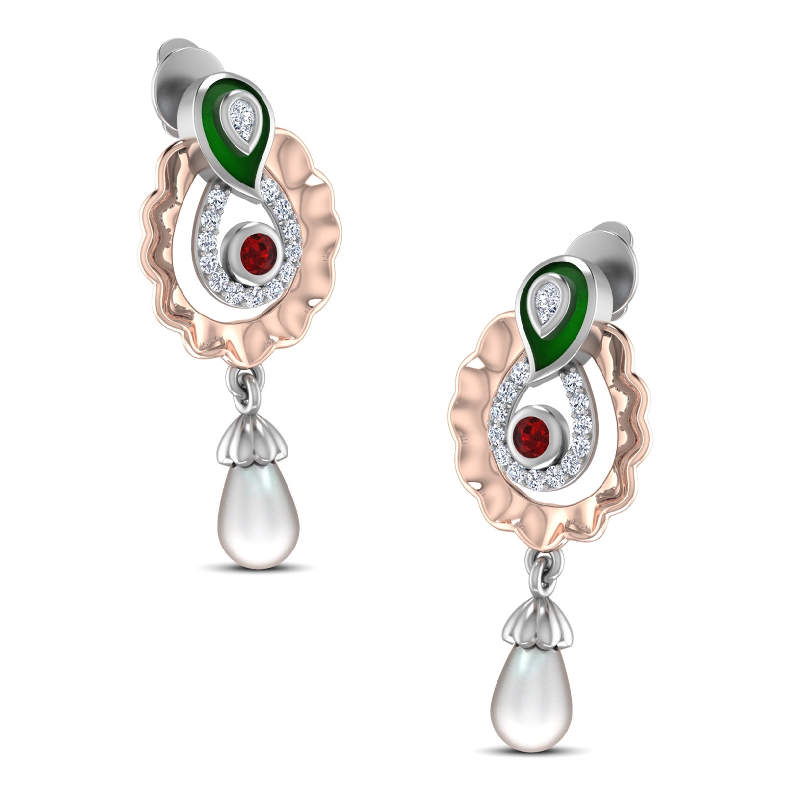 Nidal Jewels | Regalia Green Enamel Ruby Pearl Pendant Set