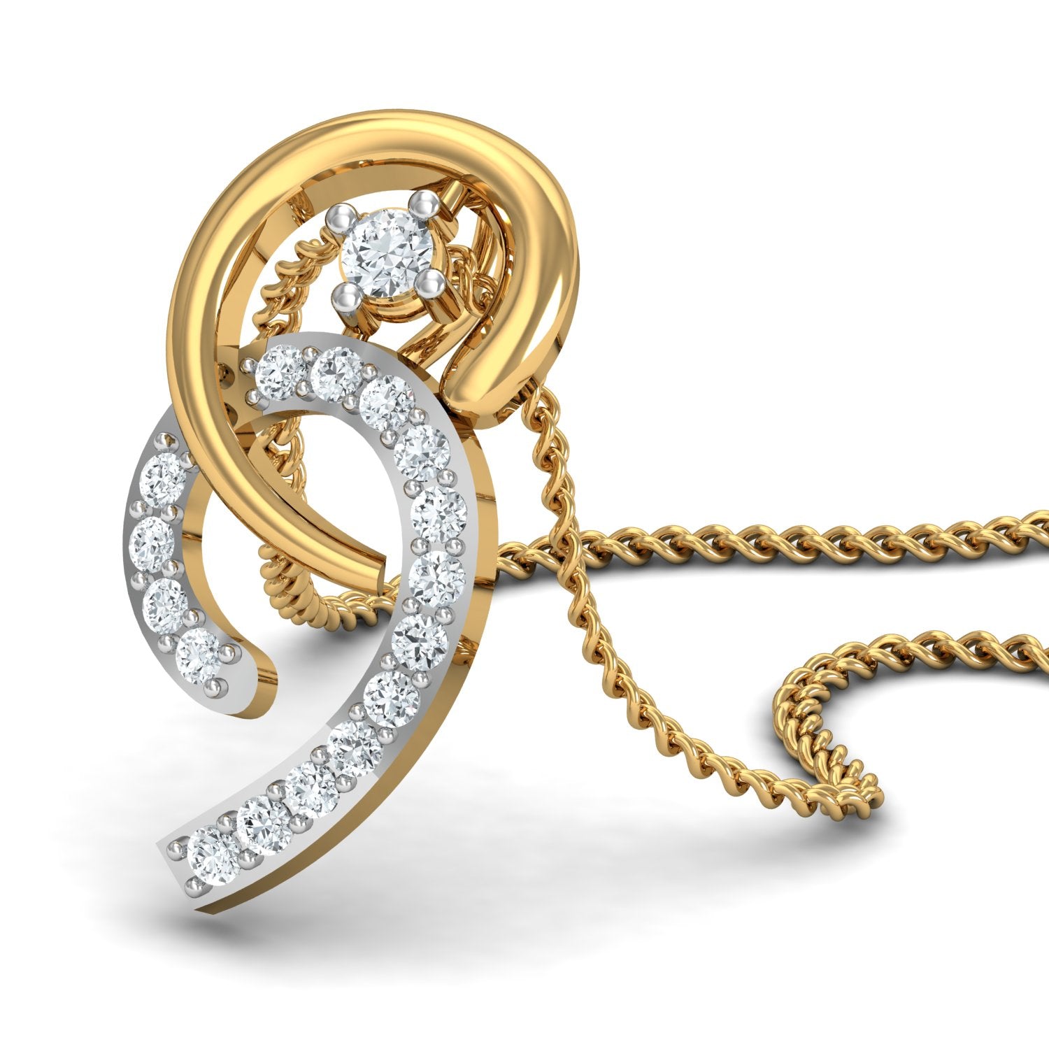 Nidal Jewels | Twirled Curve Gold and Diamond Pendant Set - Nidal Jewels