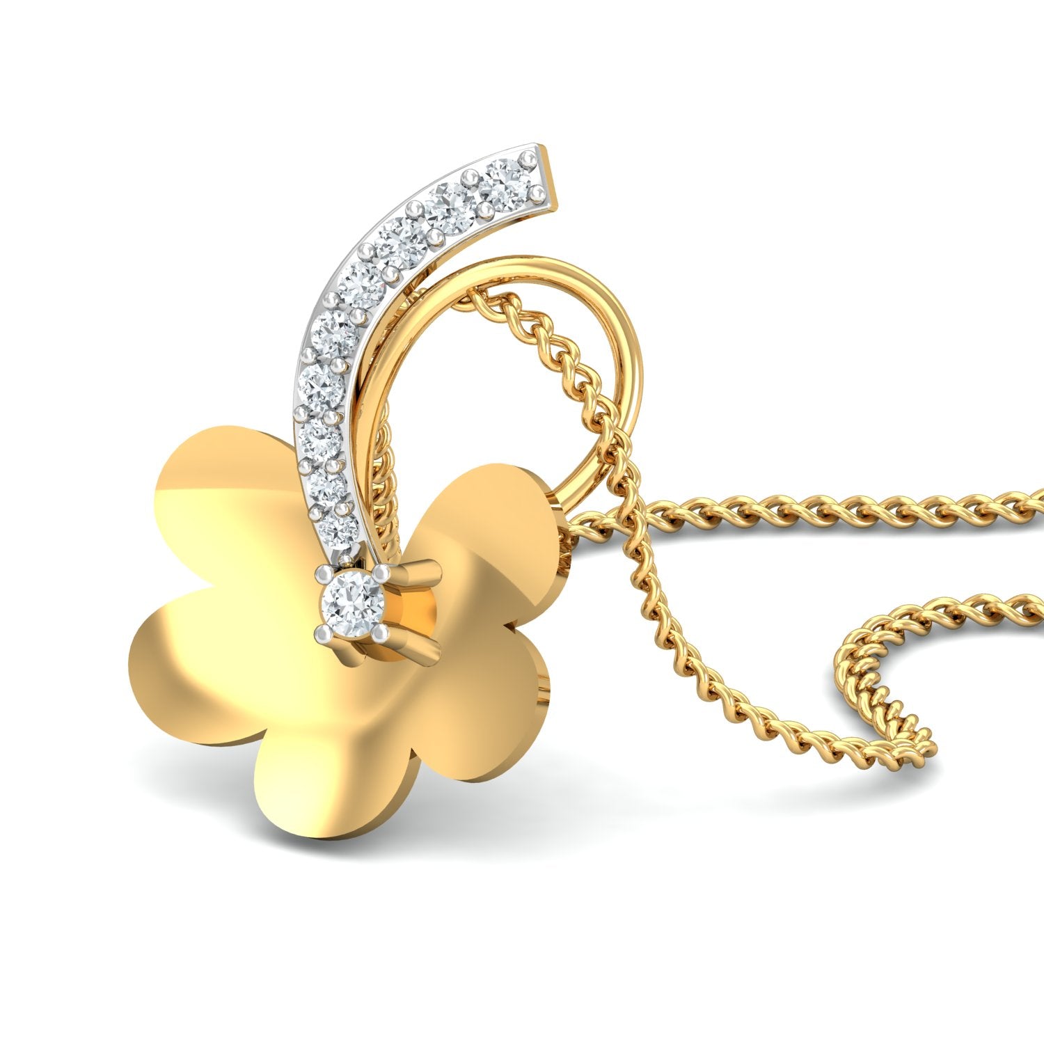 Nidal Jewels | Diamond-Winged Flower Gold and Diamond Pendant Set