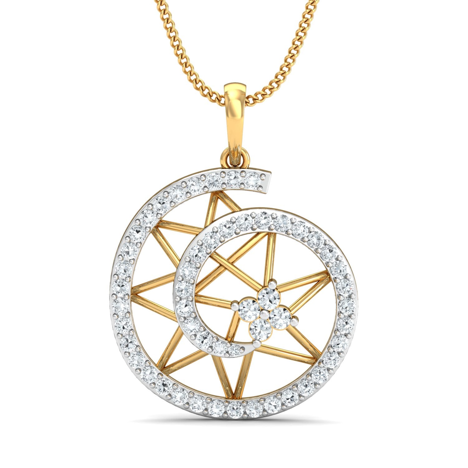 Nidal Jewels | Golden Moon and Star Diamond Pendant Set