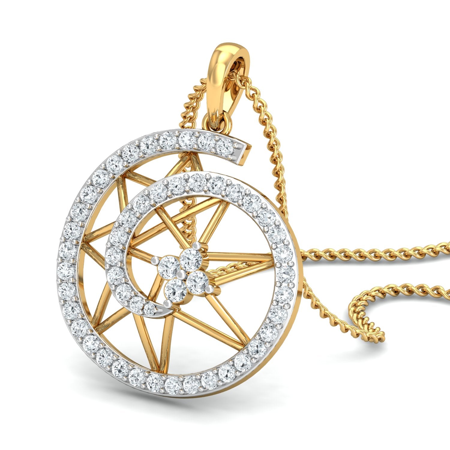 Nidal Jewels | Golden Moon and Star Diamond Pendant Set