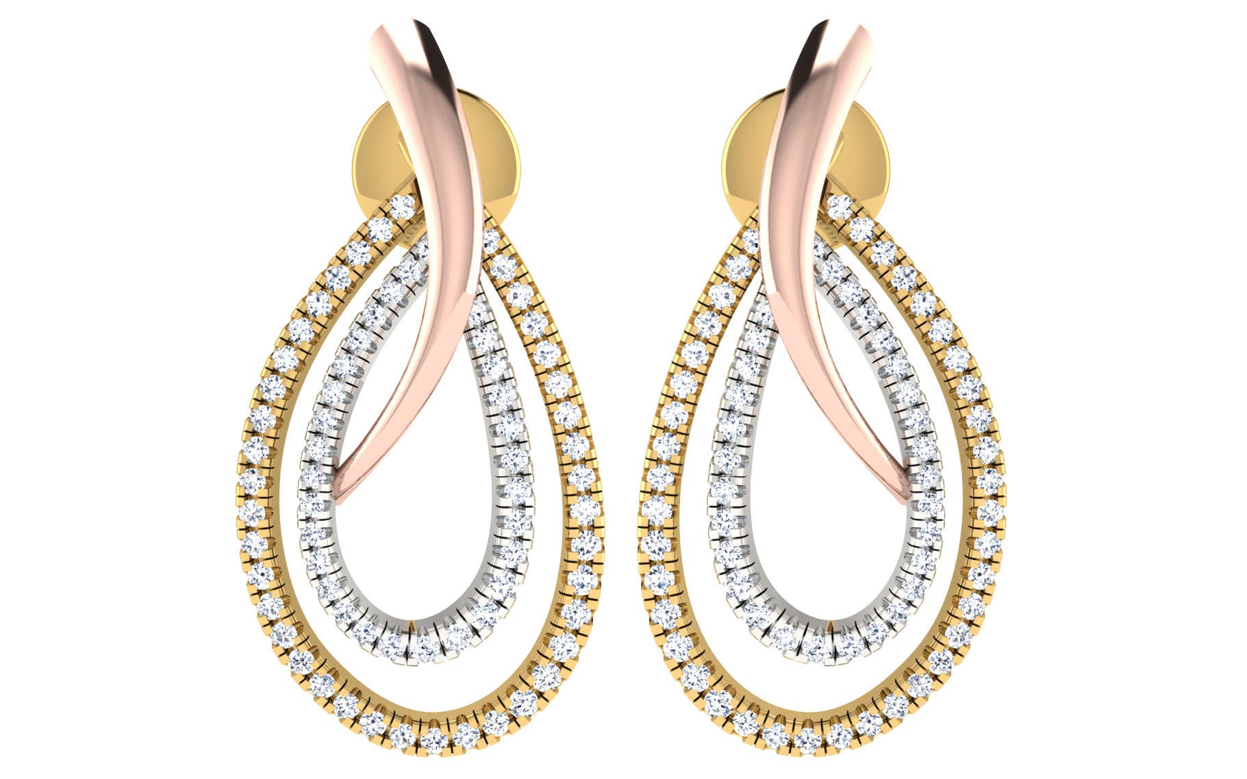 Nidal Jewels | Dual Petal Rosegold and Gold Diamond Pendant Set